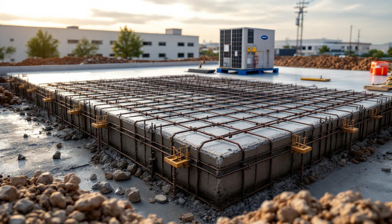 Precision equipment pad pour with anchor bolt templates on a Kansas City industrial site