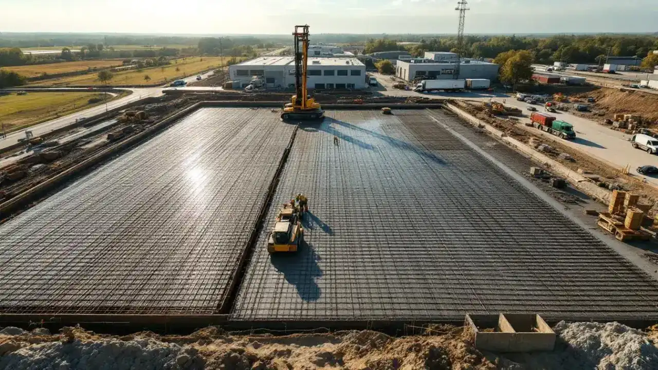 Mat foundation concrete placement on a Lenexa City Center mid-rise mixed-use project