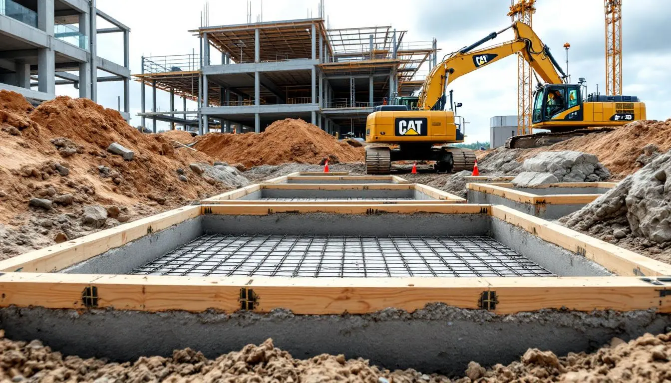 Commercial foundation pour with reinforced spread footings on a Lenexa, KS construction site