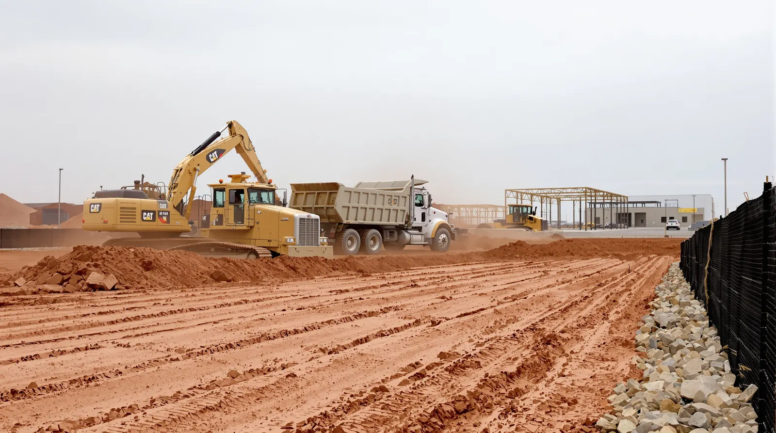 Commercial sitework crew performing mass excavation and grading on a Kansas City construction site